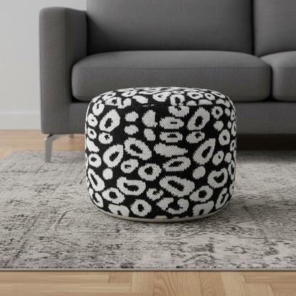 18" Black Abstract Cylinder Pouf Ottoman
