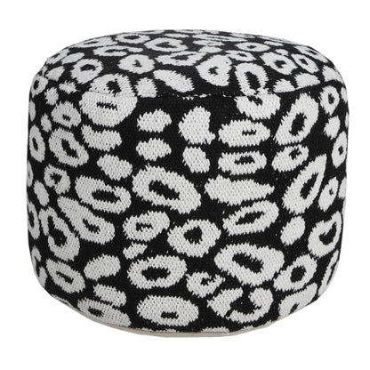 18" Black Abstract Cylinder Pouf Ottoman