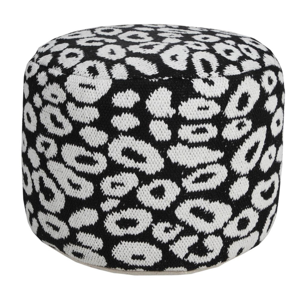 18" Black Abstract Cylinder Pouf Ottoman