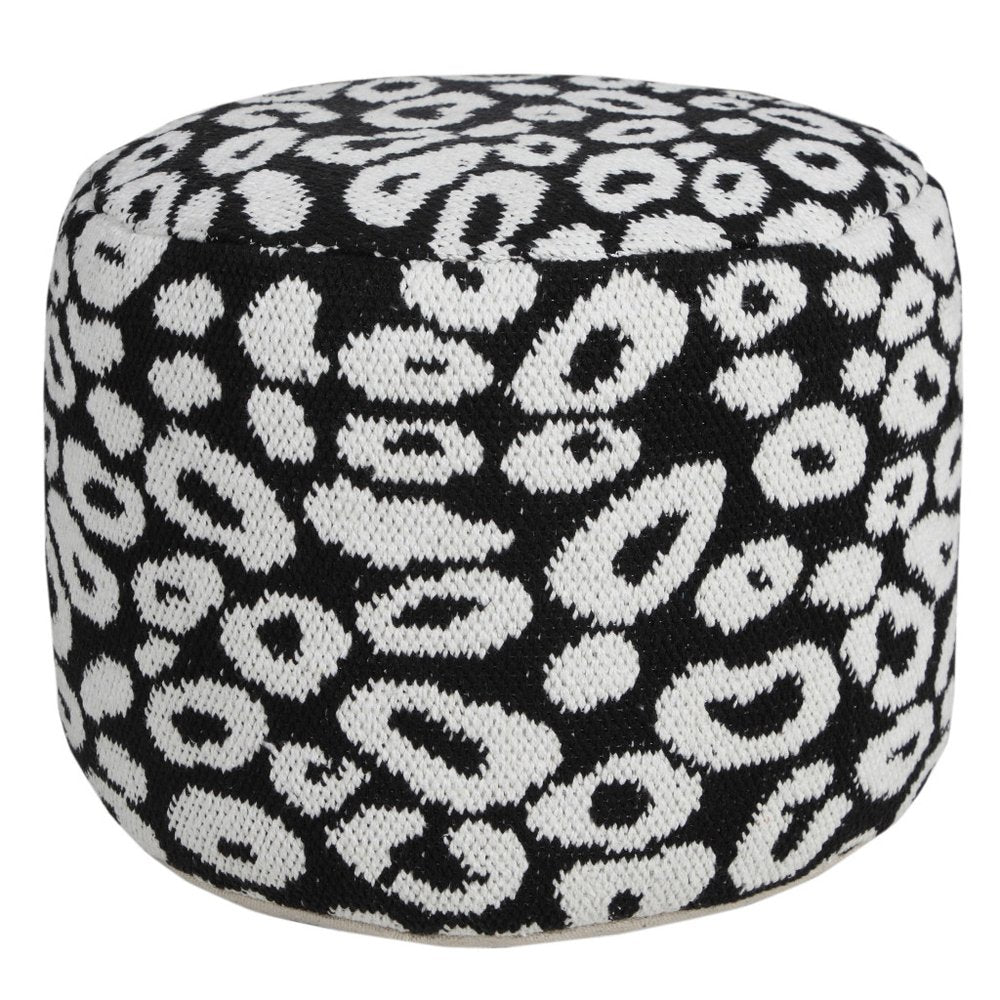 18" Black Cylinder Abstract Pouf Ottoman