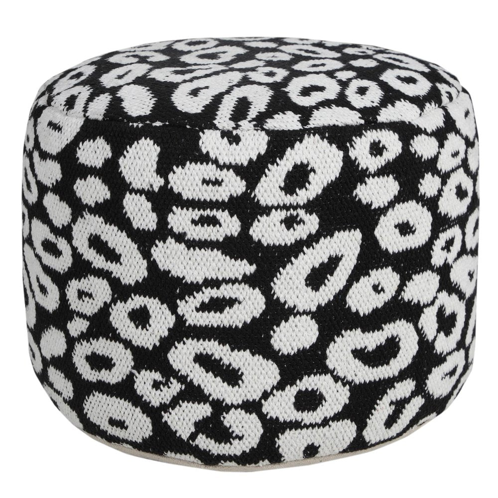 18" Black Abstract Cylinder Pouf Ottoman