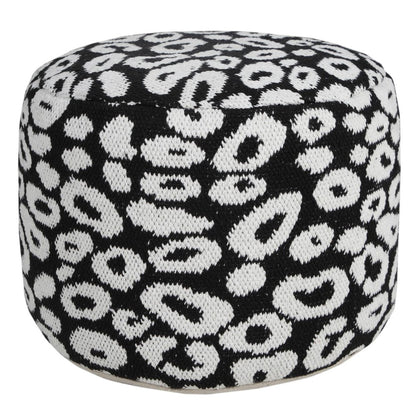 18" Black Abstract Cylinder Pouf Ottoman