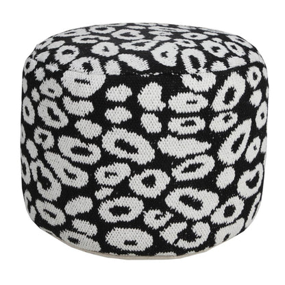 18" Black Cylinder Abstract Pouf Ottoman