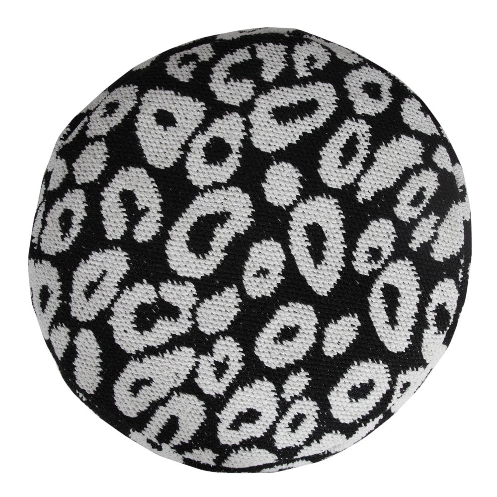 18" Black Abstract Cylinder Pouf Ottoman