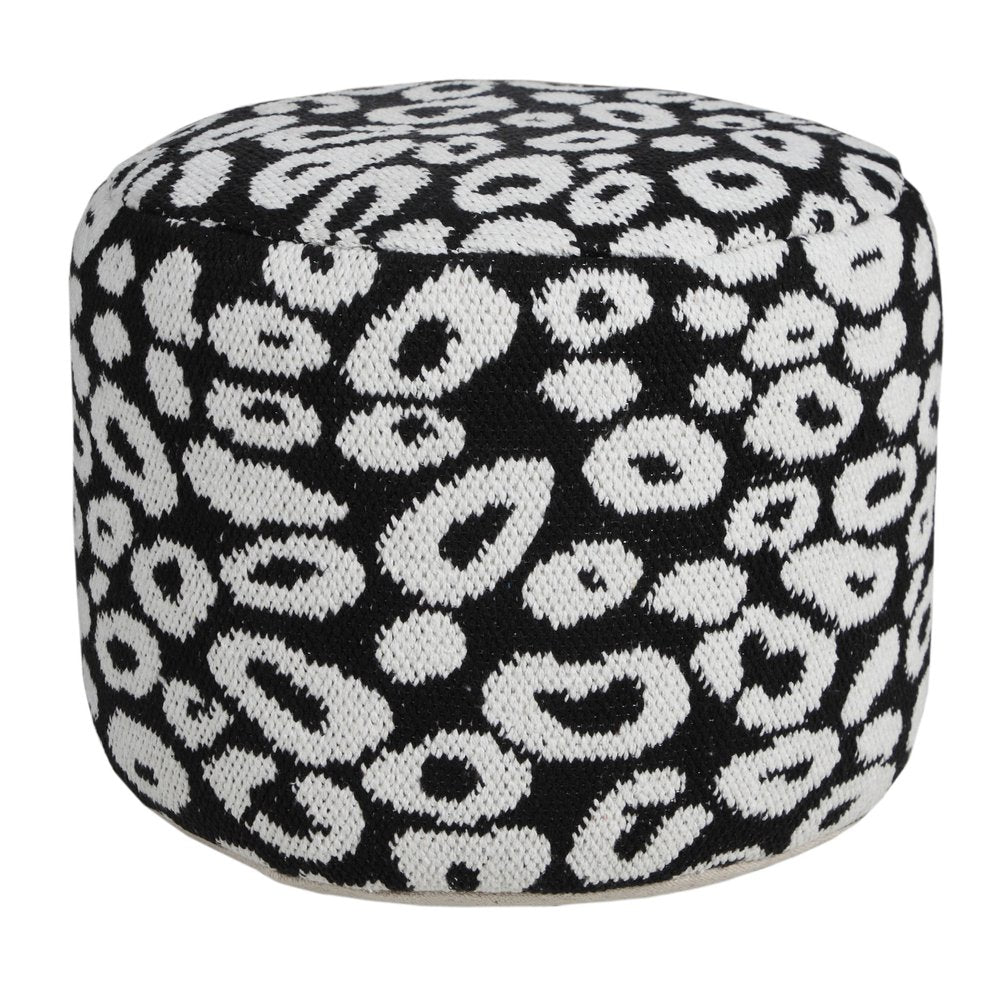 18" Black Cylinder Abstract Pouf Ottoman