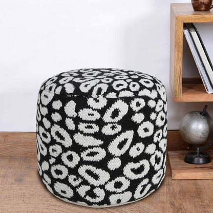 18" Black Abstract Cylinder Pouf Ottoman