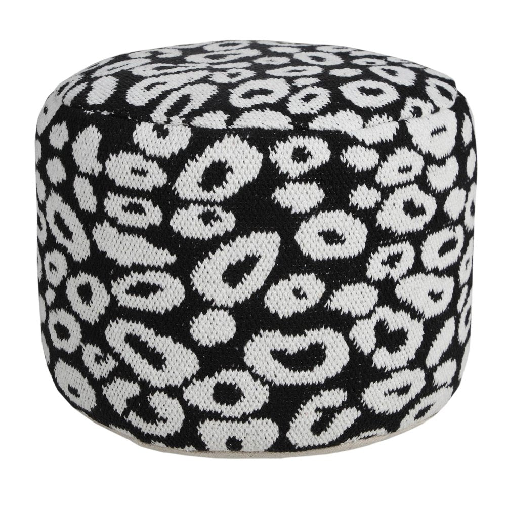 18" Black Abstract Cylinder Pouf Ottoman