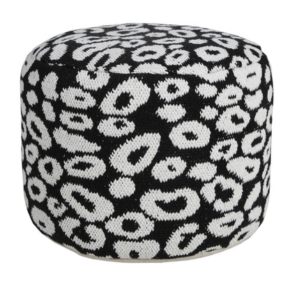 18" Black Abstract Cylinder Pouf Ottoman