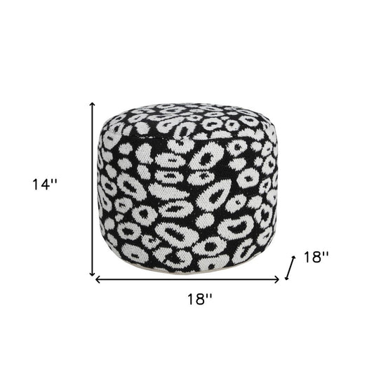 18" Black Abstract Cylinder Pouf Ottoman