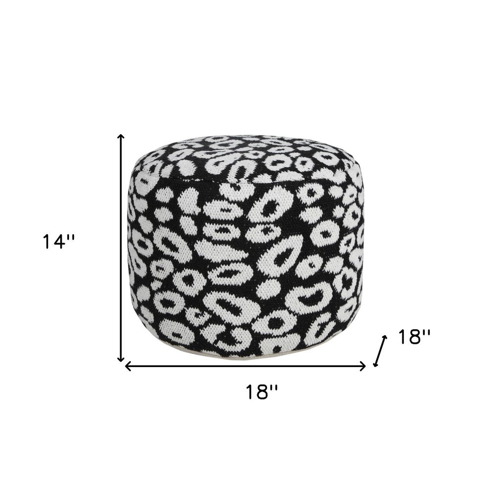 18" Black Abstract Cylinder Pouf Ottoman