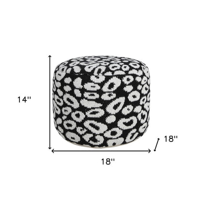 18" Black Abstract Cylinder Pouf Ottoman