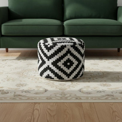 18" Black Geometric Cylinder Pouf Ottoman