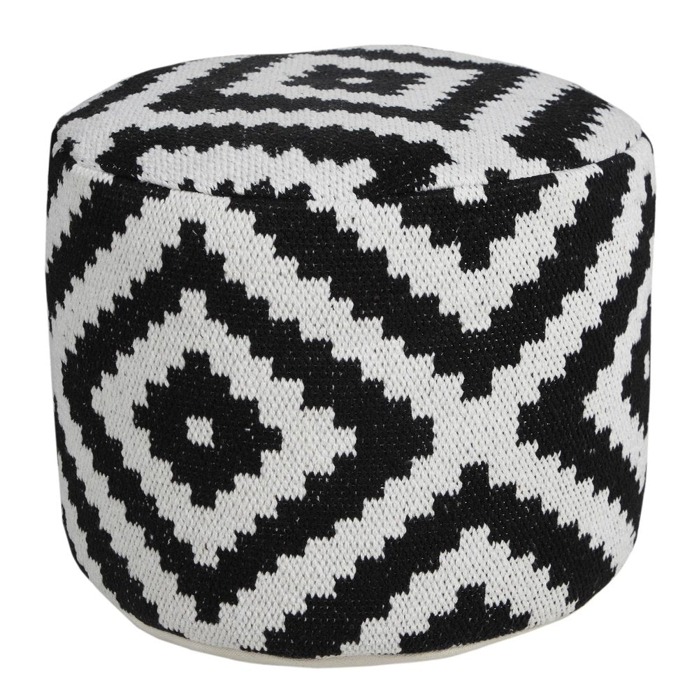 18" Black Geometric Cylinder Pouf Ottoman