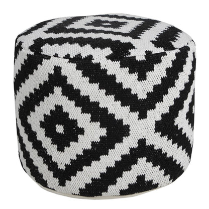 18" Black Geometric Cylinder Pouf Ottoman