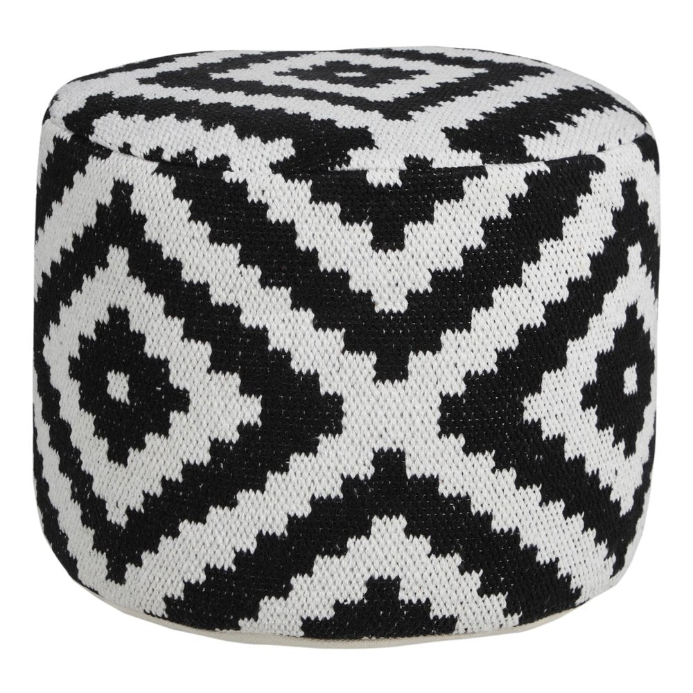 18" Black Geometric Cylinder Pouf Ottoman
