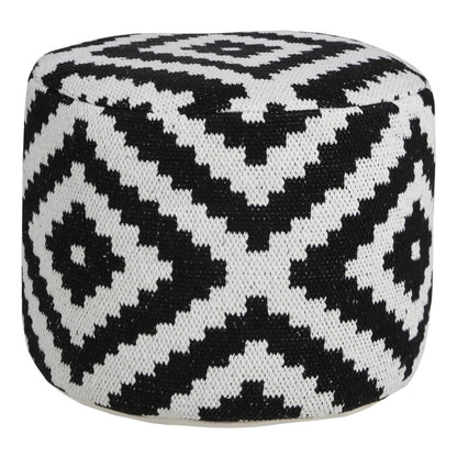 18" Black Geometric Cylinder Pouf Ottoman