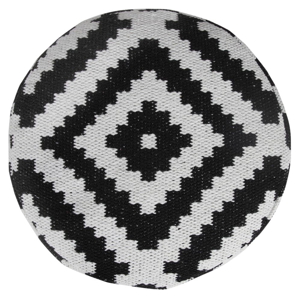 18" Black Geometric Cylinder Pouf Ottoman