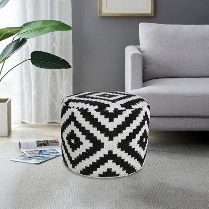 18" Black Geometric Cylinder Pouf Ottoman