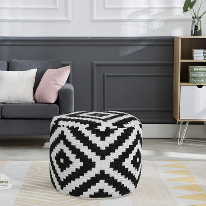 18" Black Geometric Cylinder Pouf Ottoman