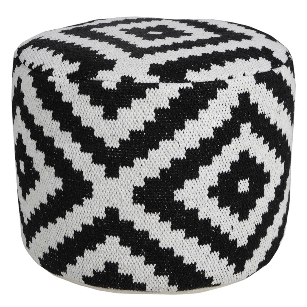 18" Black Geometric Cylinder Pouf Ottoman