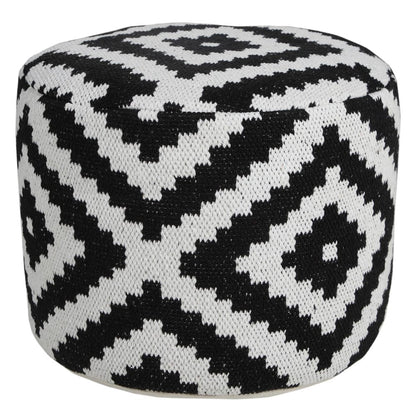 18" Black Geometric Cylinder Pouf Ottoman