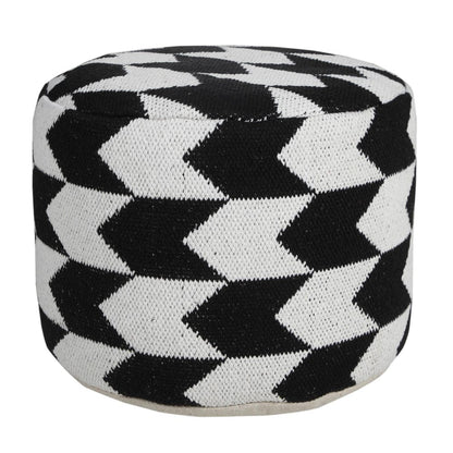 18" Black Chevron Cylinder Pouf Ottoman