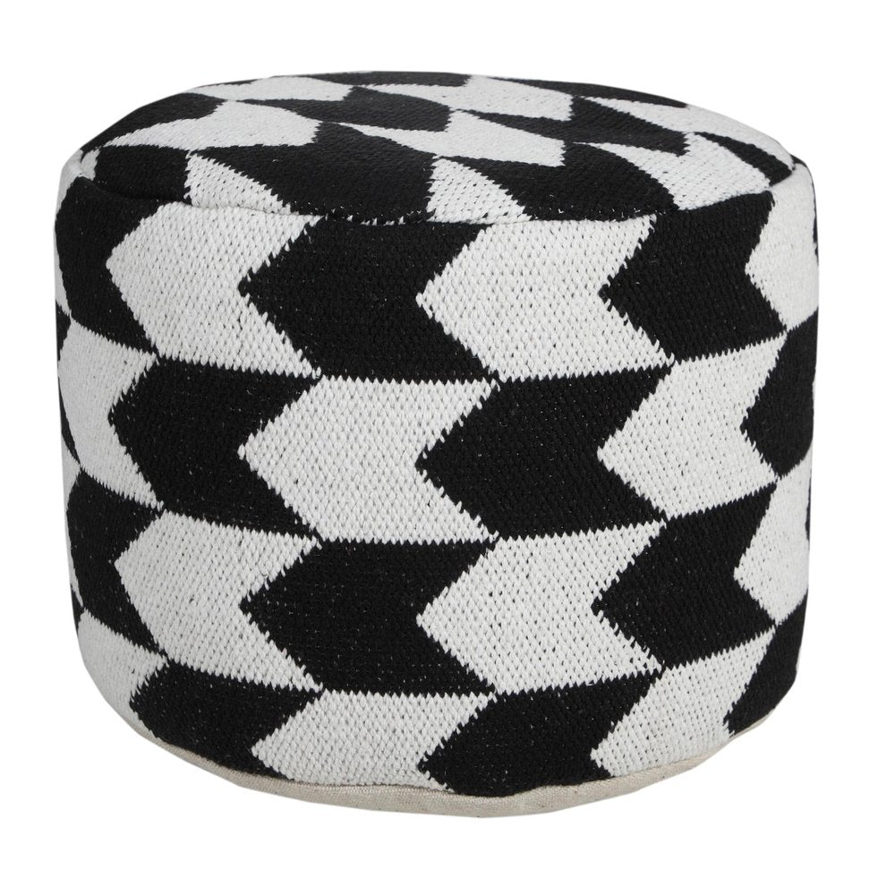 18" Black Chevron Cylinder Pouf Ottoman