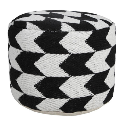 18" Black Chevron Cylinder Pouf Ottoman