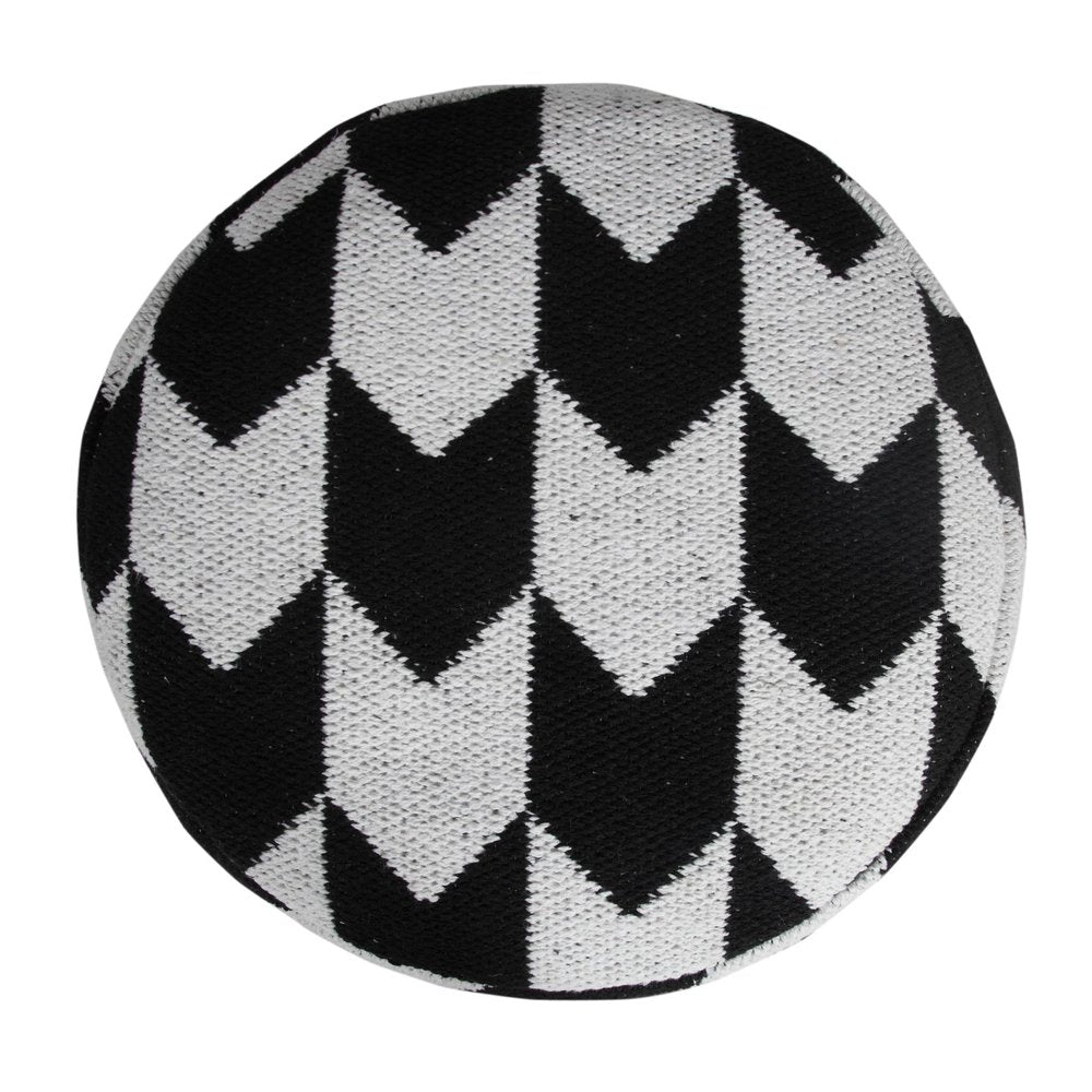 18" Black Chevron Cylinder Pouf Ottoman