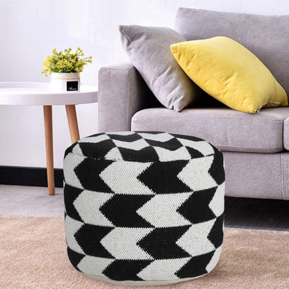 18" Black Chevron Cylinder Pouf Ottoman