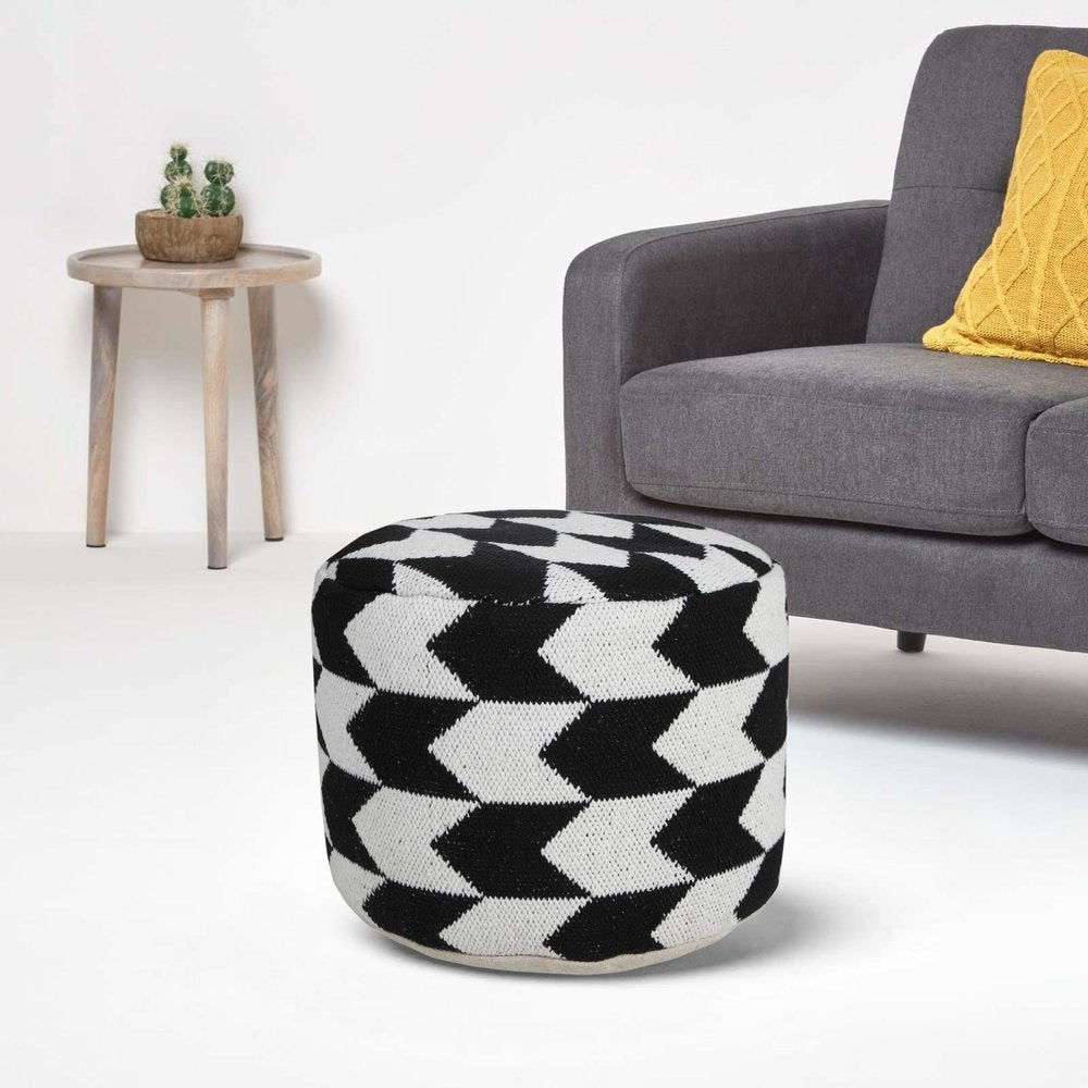 18" Black Chevron Cylinder Pouf Ottoman
