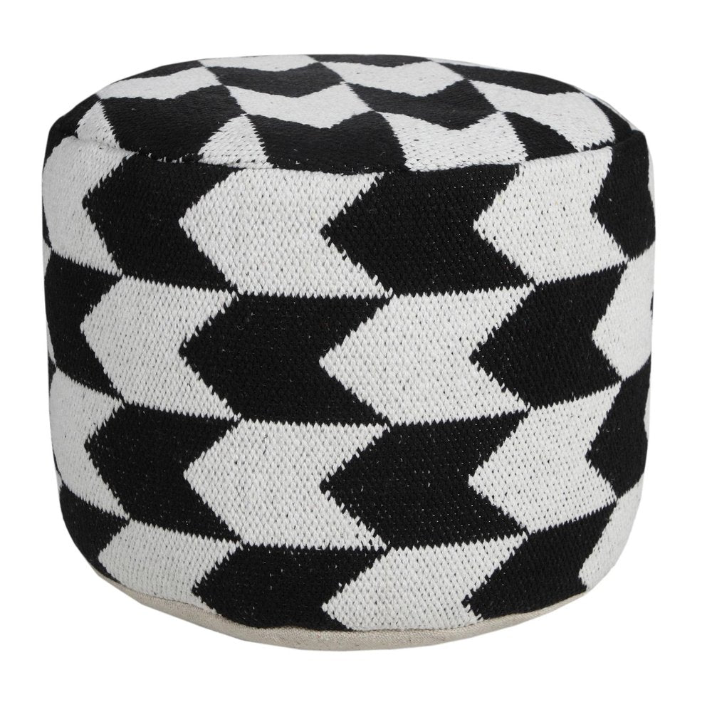 18" Black Chevron Cylinder Pouf Ottoman