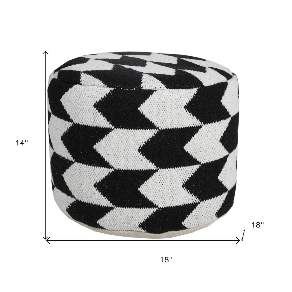 18" Black Chevron Cylinder Pouf Ottoman