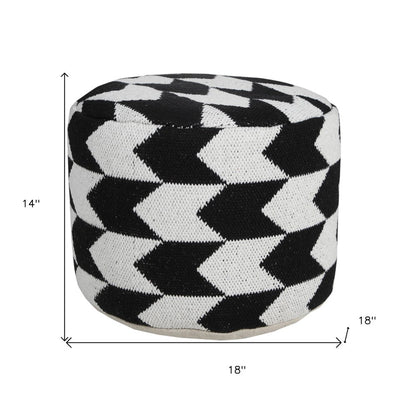 18" Black Chevron Cylinder Pouf Ottoman