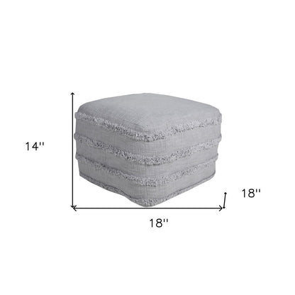 18" Cream Cotton Tufted Striped Cube Pouf Ottoman