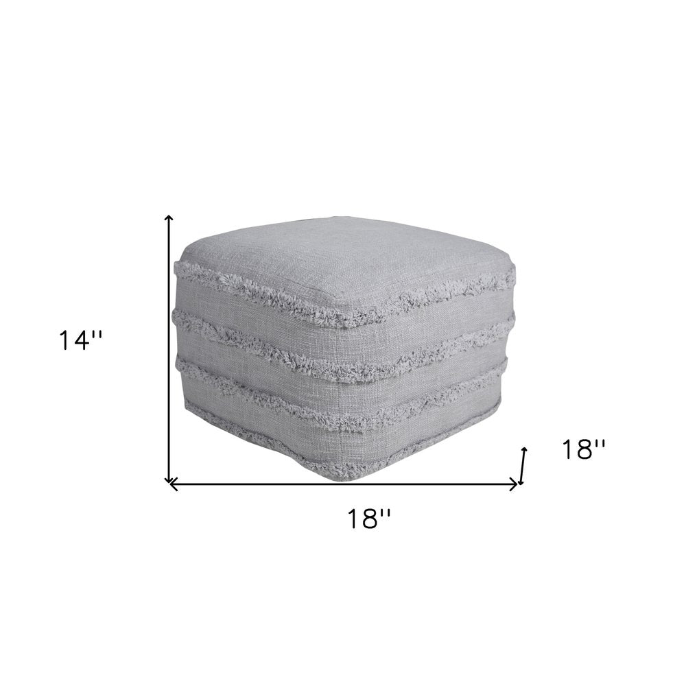 18" Gray Cotton Striped Pouf Ottoman
