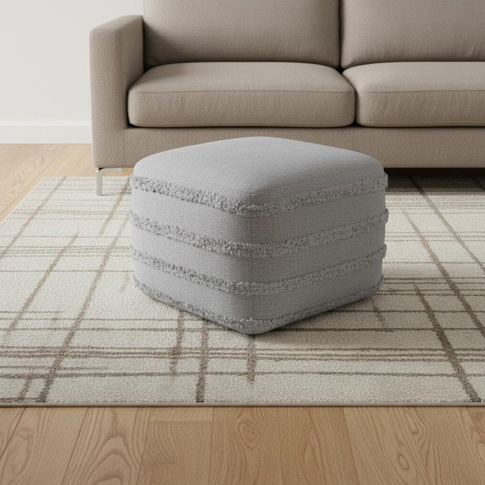 18" Gray Cotton Striped Pouf Ottoman