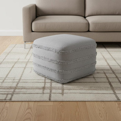 18" Gray Cotton Striped Pouf Ottoman