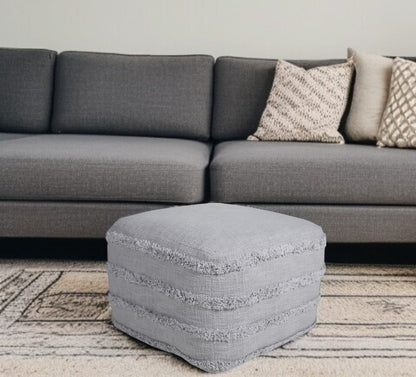 18" Blue Cotton Striped Pouf Ottoman