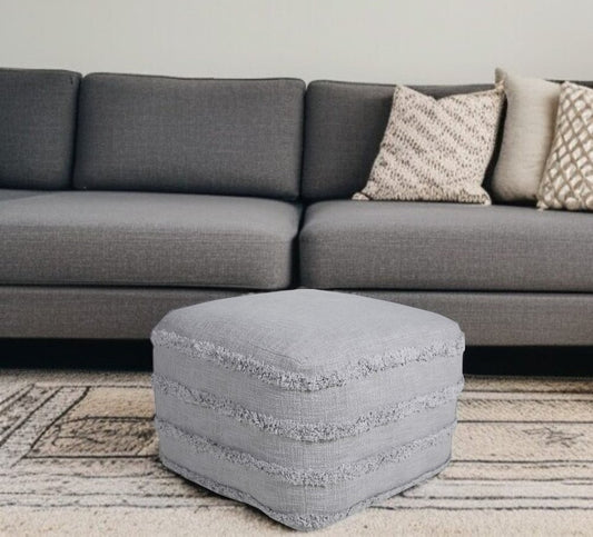 18" Blue Cotton Striped Pouf Ottoman