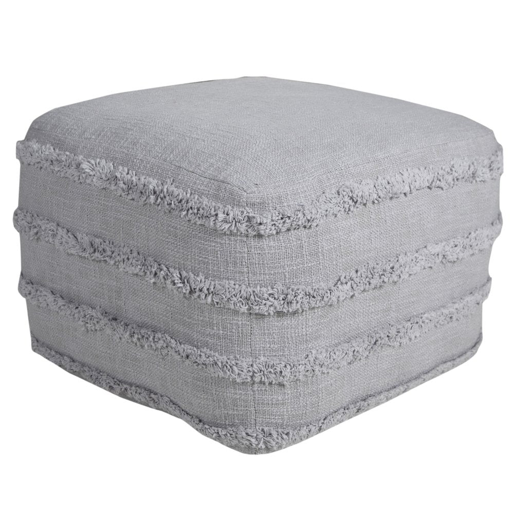 18" Gray Cotton Striped Pouf Ottoman