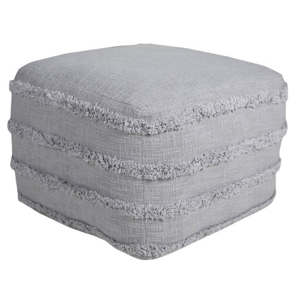 18" Cream Cotton Tufted Striped Cube Pouf Ottoman