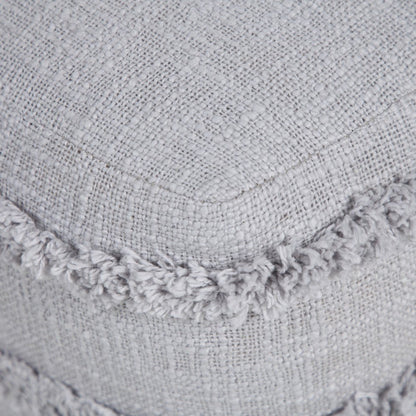 18" Cream Cotton Tufted Striped Cube Pouf Ottoman
