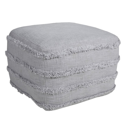 18" Cream Cotton Tufted Striped Cube Pouf Ottoman