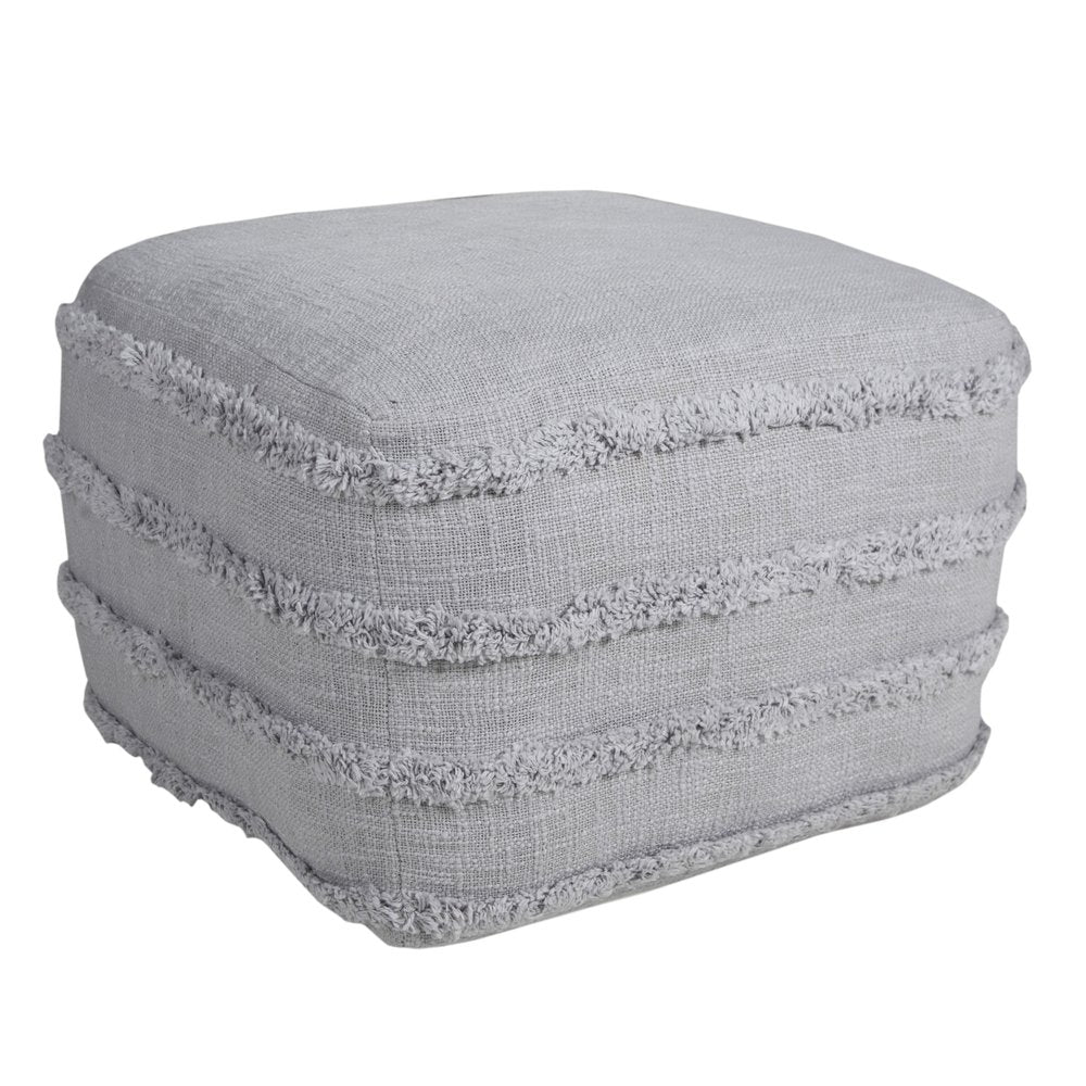 18" Gray Cotton Striped Pouf Ottoman