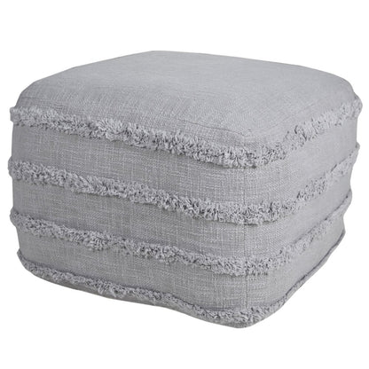 18" Gray Cotton Striped Pouf Ottoman