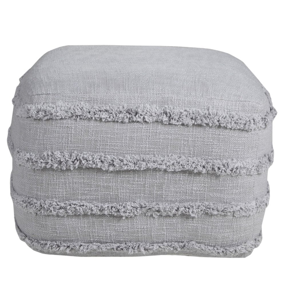 18" Gray Cotton Striped Pouf Ottoman