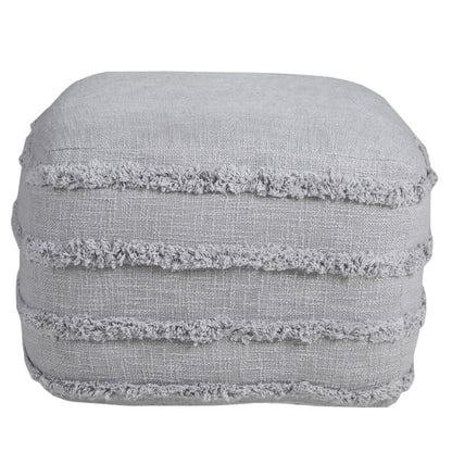 18" Cream Cotton Tufted Striped Cube Pouf Ottoman
