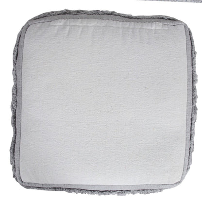 18" Cream Cotton Tufted Striped Cube Pouf Ottoman