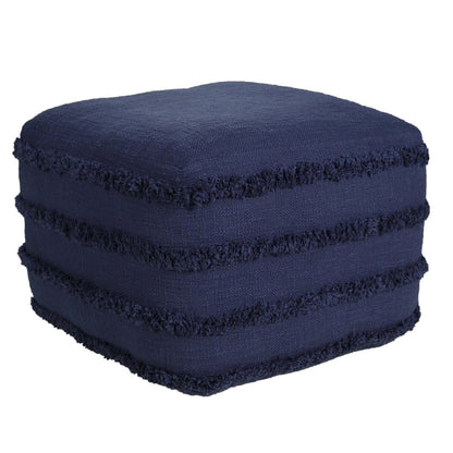 18" Gray Cotton Striped Pouf Ottoman